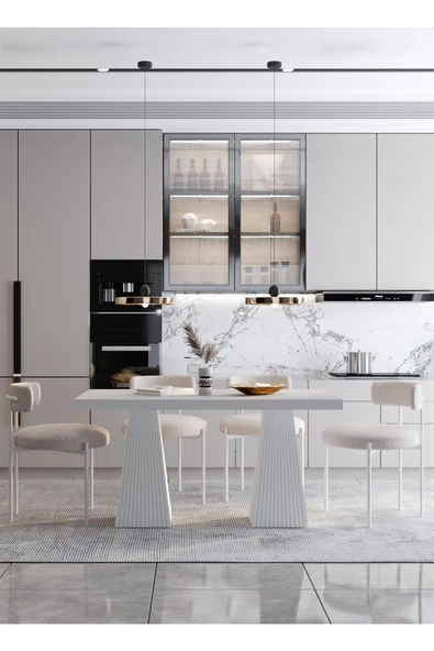 AVVİO FİARE Lake MDF Ayak Teddy Sandalye 80x140 Yemek Masası Mutfak Masası 4 Kişilik Masa Sandalye Takım - Resim 2