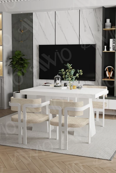 AVVİO Lato Lake Mdf Ayak Tokyo Demonte Sandalye 80x120 Yemek Masası Mutfak Masası 4 Kişilik - Resim 2