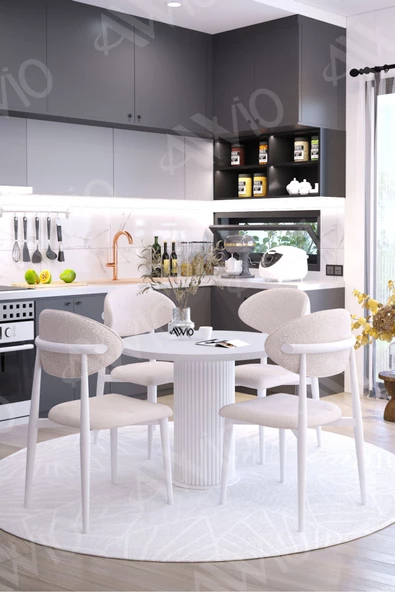 AVVİO MARCO PTT Ayak BEYAZ Polo Metal Sandalye 90X90 Yemek Masası Mutfak Masası Masa Sandalye Takımı - Resim 2