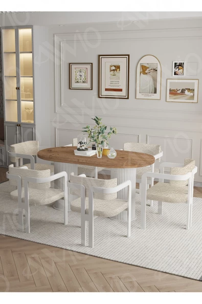 AVVİO ANFORA  Ptt Lake Mdf Ayak 6'lı Tokyo Metal Demonte Sandalye 80x160 Masa Sandalye Takımı - 2