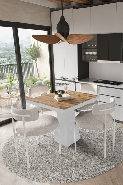 AVVİO Mayer  Beyaz Lake MDF Ayak  90x90 Yemek Masası Mutfak Masası 4 Kişilik Masa Takımı Teddy Sandalye ürün görseli