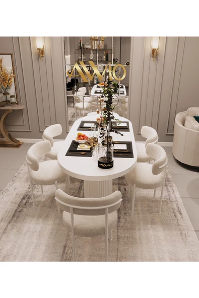 AVVİO Veyron Beyaz  Teddy Sandalye 80x160 Yemek Masası Mutfak Masası 6 Sandalyeli Masa Sandalye Takım - Resim 2