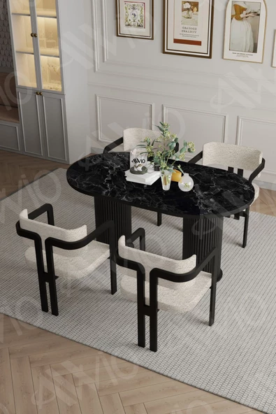 AVVİO NİDYA Ptt Lake Mdf Ayak 4'lü Tokyo Metal Demonte Sandalye 80x140 Masa Sandalye Takımı ürün görseli