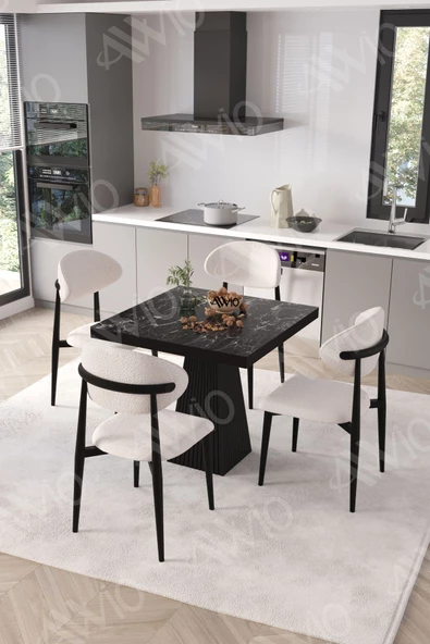 AVVİO Viola Siyah Polo Metal Sandalye 90X90 Kare  Yemek Masası Mutfak Masası Masa Sandalye Takımı - Resim 2