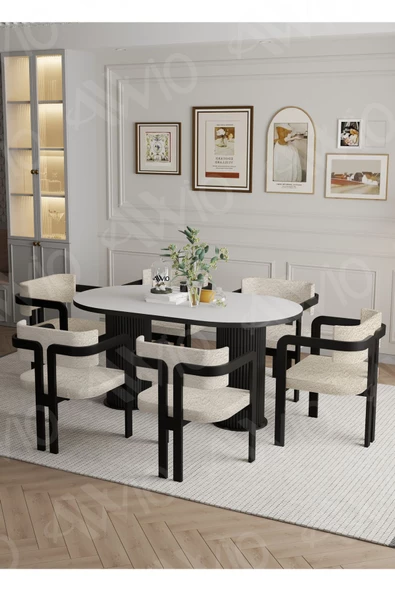 AVVİO Calina Ptt Lake Mdf Ayak 6'lı Tokyo Metal Demonte Sandalye 80x160 Masa Sandalye Takımı - Resim 2