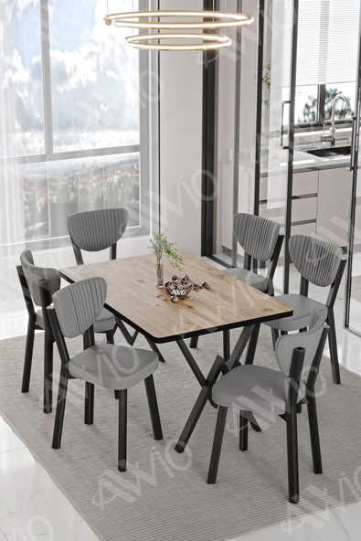 AVVİO ELMA Sandalye 80x140 Yemek Masası Mutfak Masası 6 Kişilik Masa Sandalye Takım - Resim 2