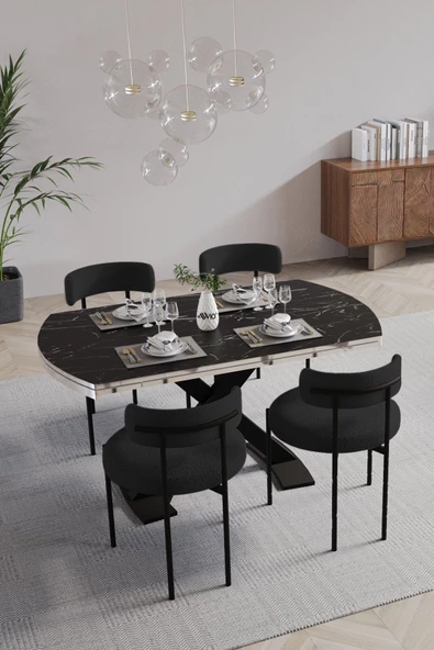 AVVİO Pıero Lak Panel 80x130 Açılır Yemek Masası Mutfak Masası 4 Kişilik Masa Sandalye Takımı - Resim 2