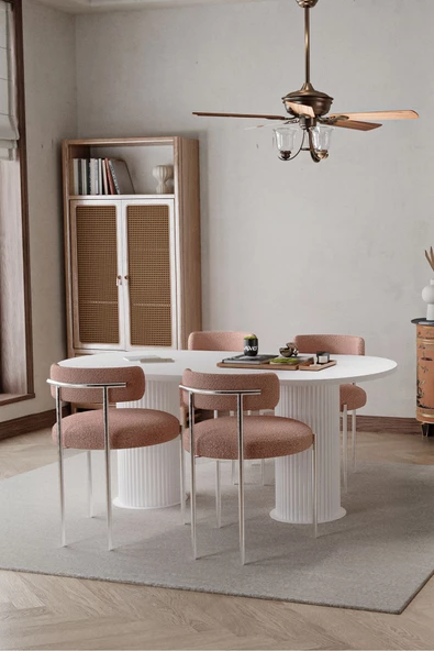 AVVİO Lavinia Beyaz PTT Ayak 80X140 Yemek Masası Mutfak Masası Masa TEDDY Sandalye Takımı(BUKLE KUMAŞ) ürün görseli