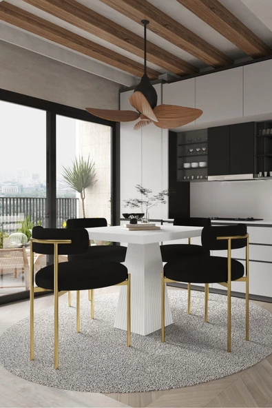 AVVİO ARONA  Beyaz Lake MDF Ayak  90x90 Yemek Masası Mutfak Masası 4 Kişilik Masa Takımı Teddy Sandalye - Resim 2