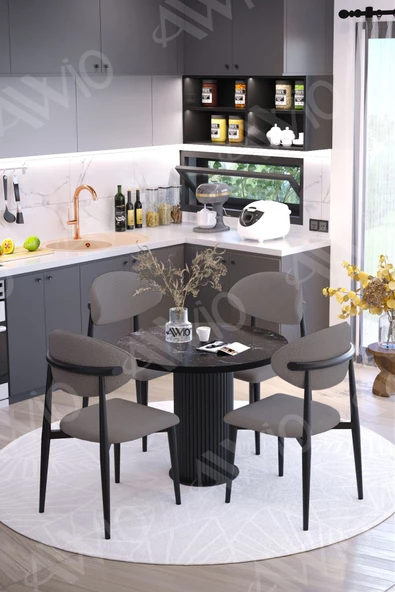 AVVİO AFYA PTT Ayak SİYAH Polo Metal Sandalye 90X90 Yemek Masası Mutfak Masası Masa Sandalye Takımı ürün görseli