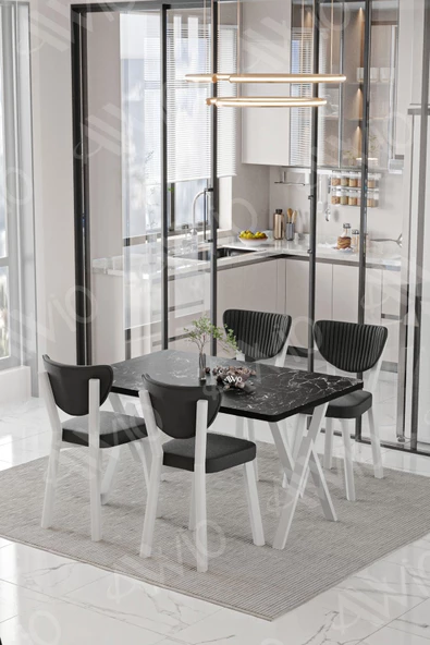 AVVİO Beyaz Elma Sandalye 80x120 Yemek Masası Mutfak Masası 4 Kişilik Masa Sandalye Takımı ürün görseli