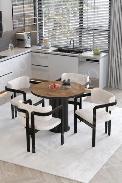 AVVİO Bella Ptt Lake Mdf Ayak 4'lü Tokyo Metal Demonte Sandalye 90x90 Masa Sandalye Takımı ürün görseli