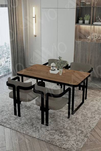 AVVİO ROXY Metal Ayak Tokyo Demonte Sandalye 80x120 Yemek Masası Mutfak Masası 4 Kişilik - Resim 2