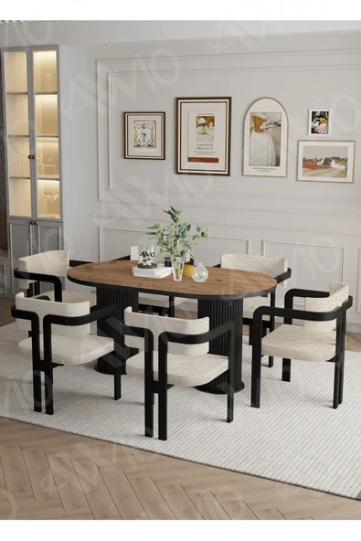 AVVİO Ptt Lake Mdf Ayak 6'lı Tokyo Metal Demonte Sandalye 80x160 Masa Sandalye Takımı - Resim 2