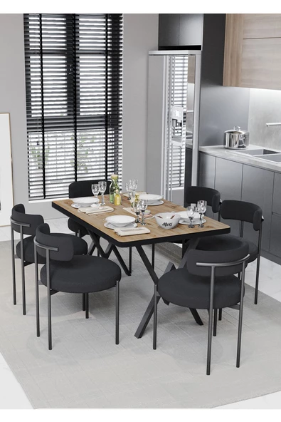 AVVİO Margo  Teddy Sandalye 80x140 Yemek Masası Mutfak Masası 6 Kişilik Masa Sandalye Takımı - Resim 2