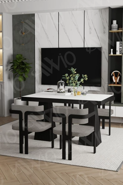 AVVİO Pesca Lake Mdf Ayak Tokyo Demonte Sandalye 80x120 Yemek Masası Mutfak Masası 4 Kişilik - Resim 2