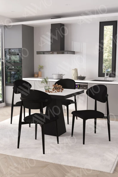 AVVİO ELİTE Siyah Polo Metal Sandalye 90X90 Kare  Yemek Masası Mutfak Masası Masa Sandalye Takımı