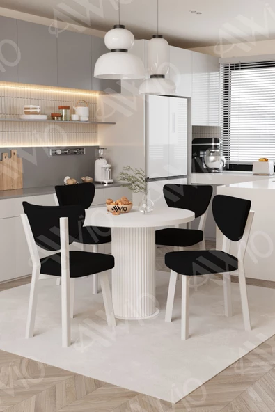 AVVİO Elma Yuvarlak Beyaz Mutfak Masa 4 Adet Sandalyeli Takım - Resim 2