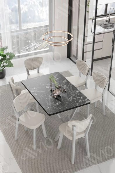 AVVİO LİDYANA ELMA Sandalye 80x140 Yemek Masası Mutfak Masası 6 Kişilik Masa Sandalye Takım ürün görseli