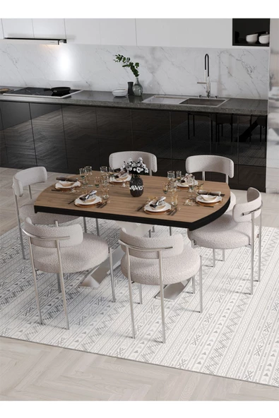 AVVİO Wella Lak Panel 80x130 Açılır Yemek Masası Mutfak Masası 6 Kişilik Masa Sandalye Takımı - Resim 2