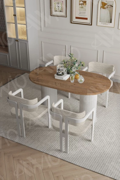 AVVİO Pruva Ptt Lake Mdf Ayak 4'lü Tokyo Metal Demonte Sandalye 80x140 Masa Sandalye Takımı ürün görseli