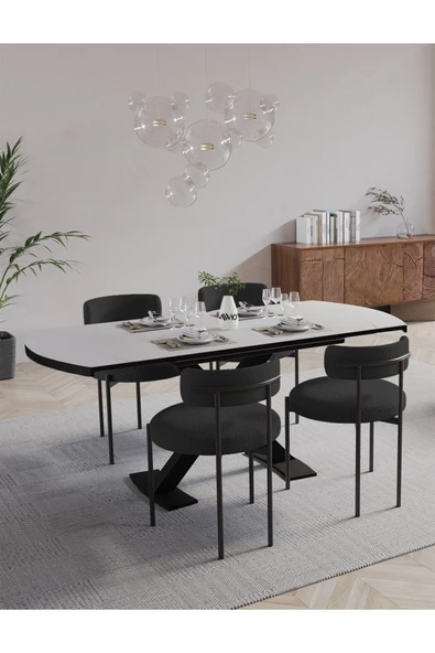 AVVİO Pıero Lak Panel 80x130 Açılır Yemek Masası Mutfak Masası 4 Kişilik Masa Sandalye Takımı - Resim 2