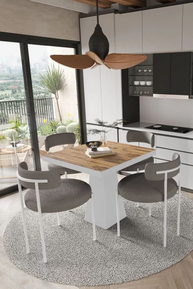 AVVİO SAVANA Beyaz Lake MDF Ayak 90x90 Yemek Masası Mutfak Masası 4 Kişilik Masa Takımı Teddy Sandalye ürün görseli 1