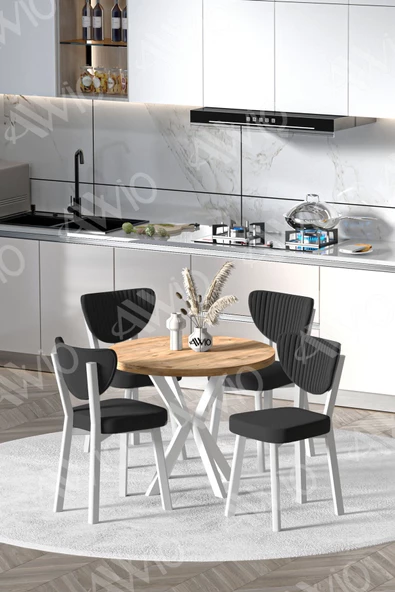 AVVİO Blanca Beyaz Elma Sandalye90X90 Yuvarlak Yemek Masası Mutfak Masası 4 Kişilik Masa Sandalye Takımı ürün görseli