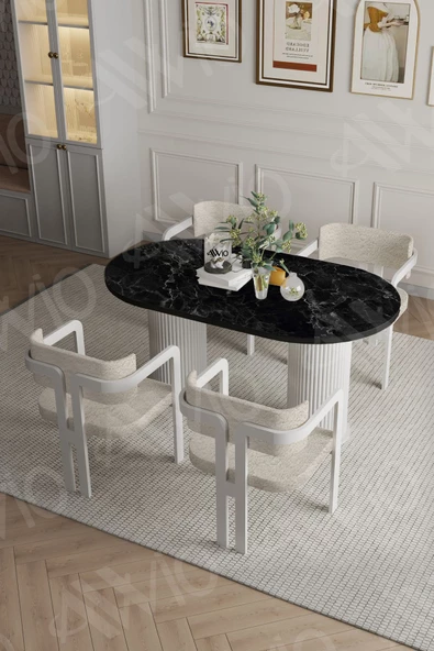AVVİO Pruva Ptt Lake Mdf Ayak 4'lü Tokyo Metal Demonte Sandalye 80x140 Masa Sandalye Takımı