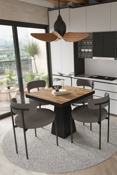 AVVİO Lago Siyah Lake Mdf Ayak 80x80 Yemek Masası Mutfak Masası 4 Kişilik Masa Takımı Teddy Sandalye ürün görseli