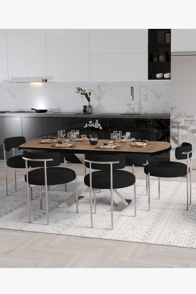 AVVİO Wella Lak Panel 80x130 Açılır Yemek Masası Mutfak Masası 6 Kişilik Masa Sandalye Takımı ürün görseli