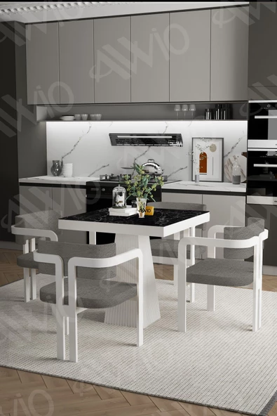 AVVİO BİANCO Lake Mdf Ayak Tokyo Demonte Sandalye 80x80 Yemek Masası Mutfak Masası 4 Kişilik ürün görseli