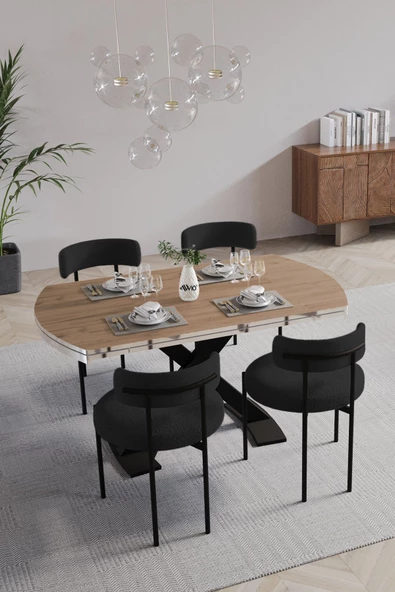 AVVİO Pıero Lak Panel 80x130 Açılır Yemek Masası Mutfak Masası 4 Kişilik Masa Sandalye Takımı - Resim 2