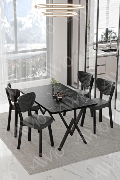 AVVİO Rubi ELMA Sandalye 80x120 Yemek Masası Mutfak Masası 4 Kişilik Masa Sandalye Takımı ürün görseli