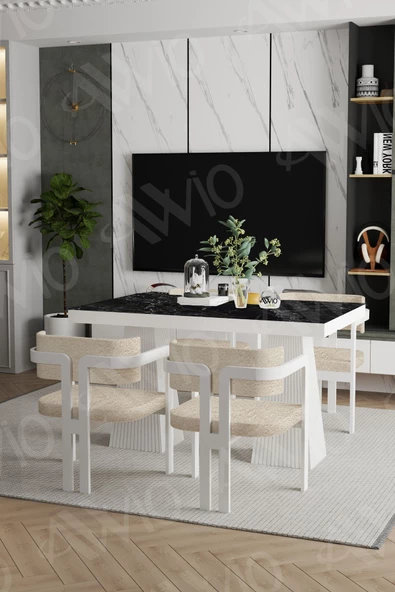 AVVİO Lato Lake Mdf Ayak Tokyo Demonte Sandalye 80x120 Yemek Masası Mutfak Masası 4 Kişilik - Resim 2