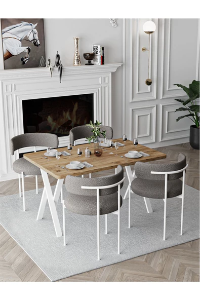 AVVİO Trend Beyaz Teddy Sandalye 80x120 Yemek Masası Mutfak Masası 4 Kişilik Masa Sandalye Takımı - Resim 2