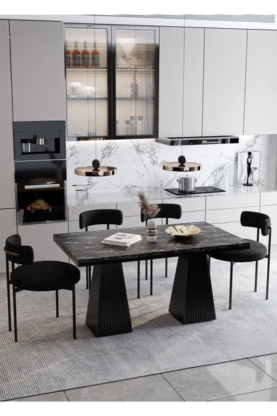 AVVİO Venera Lake MDF  Ayak Teddy Sandalye 80x120 Yemek Masası Mutfak Masası 4 Kişilik Masa Sandalye Takım ürün görseli