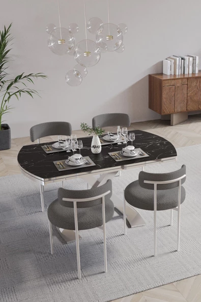AVVİO PIERO 80x130 Açılır Yemek Masası Mutfak Masası 4 Kişilik Masa Sandalye Takımı - Resim 2