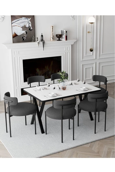 AVVİO Margo   Teddy Sandalye 80x140 Yemek Masası Mutfak Masası 6 Kişilik Masa Sandalye Takımı ürün görseli