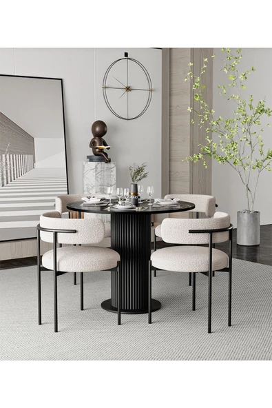 AVVİO Rio 90x90 Lake Mdf Ptt Ayak Yuvarlak Mutfak Masası Takımı Yemek Masası Takımı - Resim 2