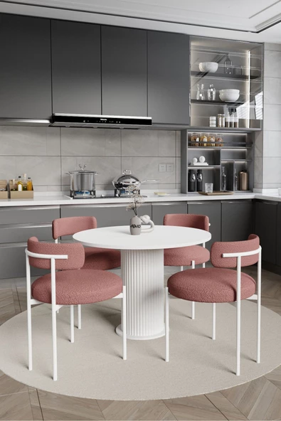 AVVİO SWEET PİNK DREAMS PTT Lake MDF Ayak 4'lü Teddy Sandalye 90X90  Masa Sandalye Takımı (  BUKLE KUMAŞ) ürün görseli