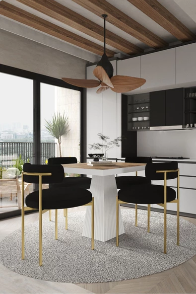 AVVİO ARONA  Beyaz Lake MDF Ayak  90x90 Yemek Masası Mutfak Masası 4 Kişilik Masa Takımı Teddy Sandalye - Resim 2