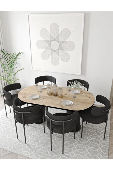 AVVİO Loreto  Teddy Sandalye 80x160 Yemek Masası Mutfak Masası 6 Kişilik Masa Sandalye Takımı - Resim 2