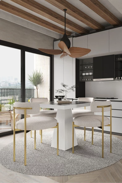 AVVİO ARONA  Beyaz Lake MDF Ayak  90x90 Yemek Masası Mutfak Masası 4 Kişilik Masa Takımı Teddy Sandalye - Resim 2