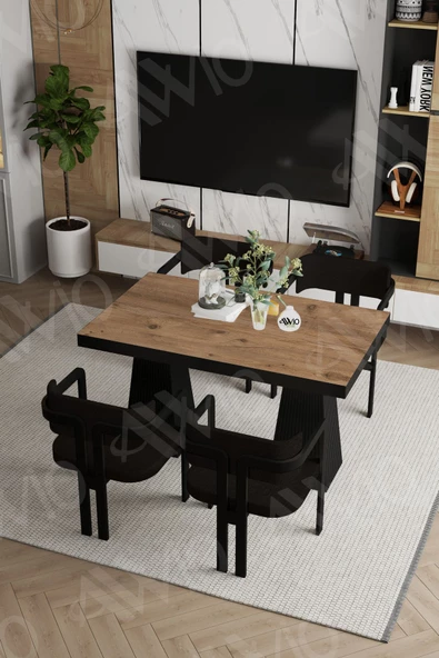 AVVİO Veroni Lake Mdf Ayak Tokyo Demonte Sandalye 80x120 Yemek Masası Mutfak Masası 4 Kişilik