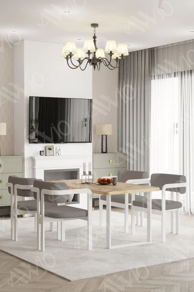 AVVİO Lucas Lake Mdf Ayak Tokyo Demonte Sandalye 80x120 Yemek Masası Mutfak Masası 4 Kişilik - Resim 2