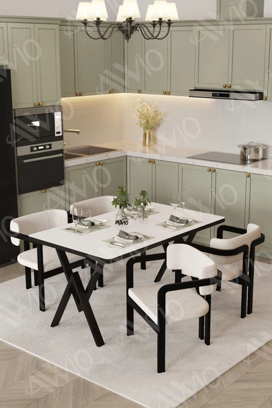 AVVİO Aria Tokyo Demonte Sandalye 80x120 Yemek Masası Mutfak Masası 4 Kişilik - Resim 2