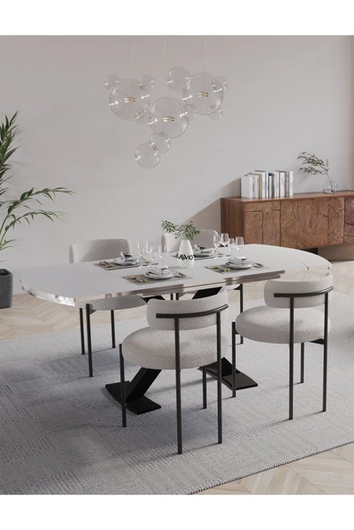 AVVİO Pıero Lak Panel 80x130 Açılır Yemek Masası Mutfak Masası 4 Kişilik Masa Sandalye Takımı - Resim 2