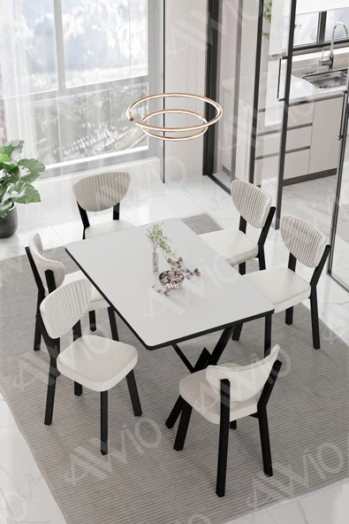 AVVİO DORA  ELMA Sandalye 80x140 Yemek Masası Mutfak Masası 6 Kişilik Masa Sandalye Takım ürün görseli