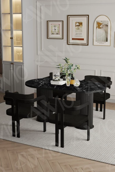 AVVİO MARCO  Ptt Lake Mdf Ayak 4'lü Tokyo Metal Demonte Sandalye 80x140 Masa Sandalye Takımı - Resim 2